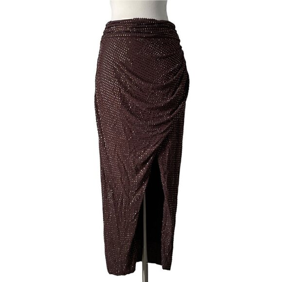 Self Portrait Rhinestone Midi Skirt Brown - Picture 1 of 7